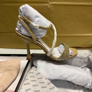 Sally Womens Leather Open Toe Heels Gold Size 7